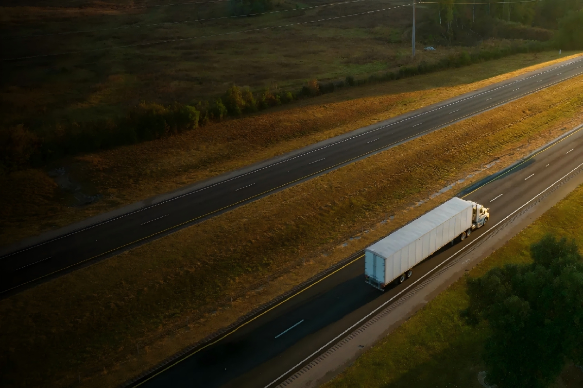 Efficient last mile delivery truck navigating urban streets